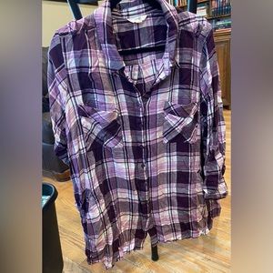 Terra & Sky  2XL purple plaid button down lightweight flannel (#67)
